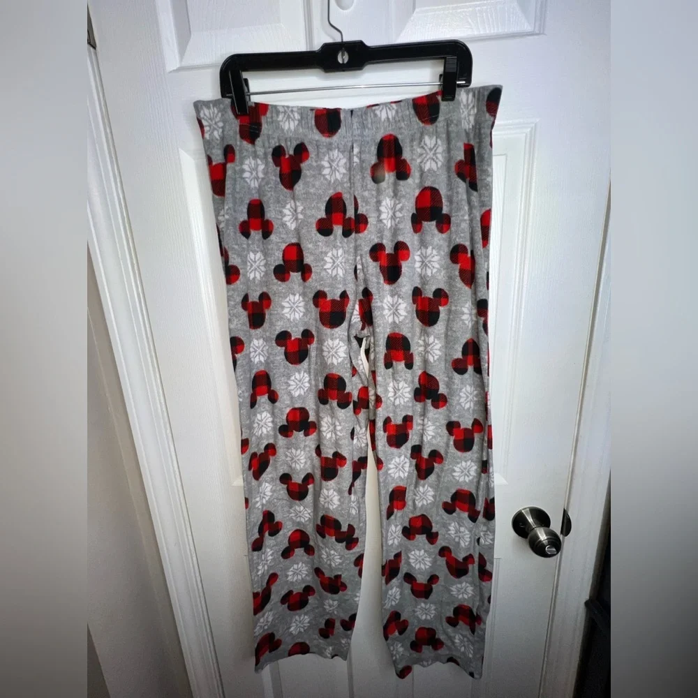 Disney Women’s XXL Mickey Mouse Gray Fleece Lounge Pants Holiday Snowflake 2XL - Picture 2 of 13